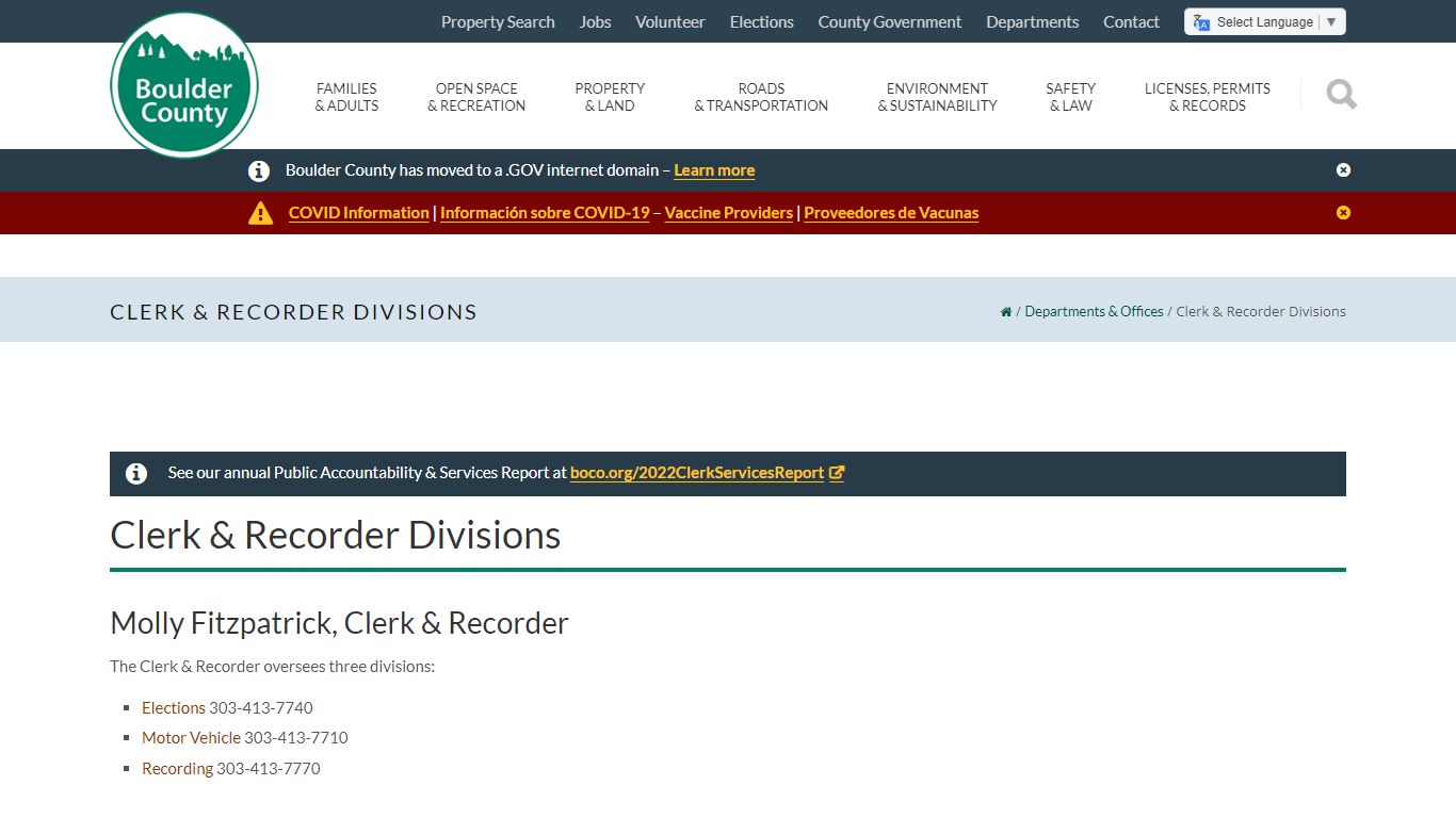 Clerk & Recorder Divisions - Boulder County